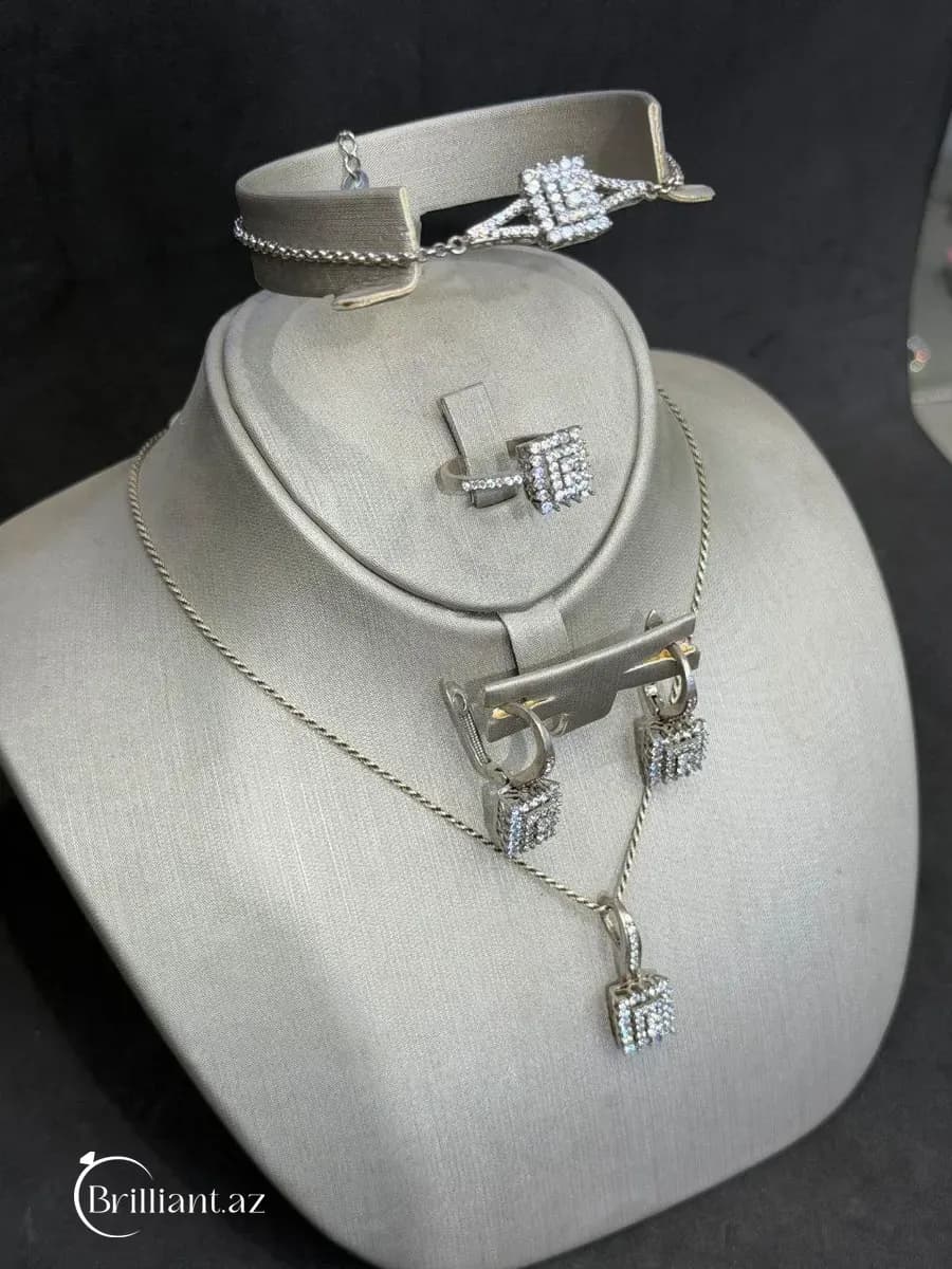 Rectangular Emerald Cut Baguette Halo Sterling Silver Jewelry Set