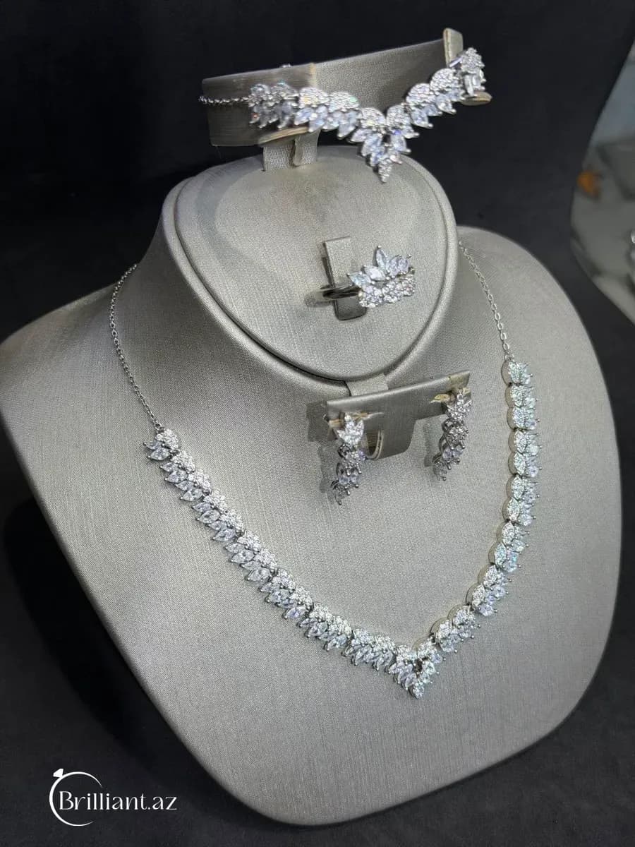 Tiara V-Shape Marquise CZ Sterling Silver Jewelry Set