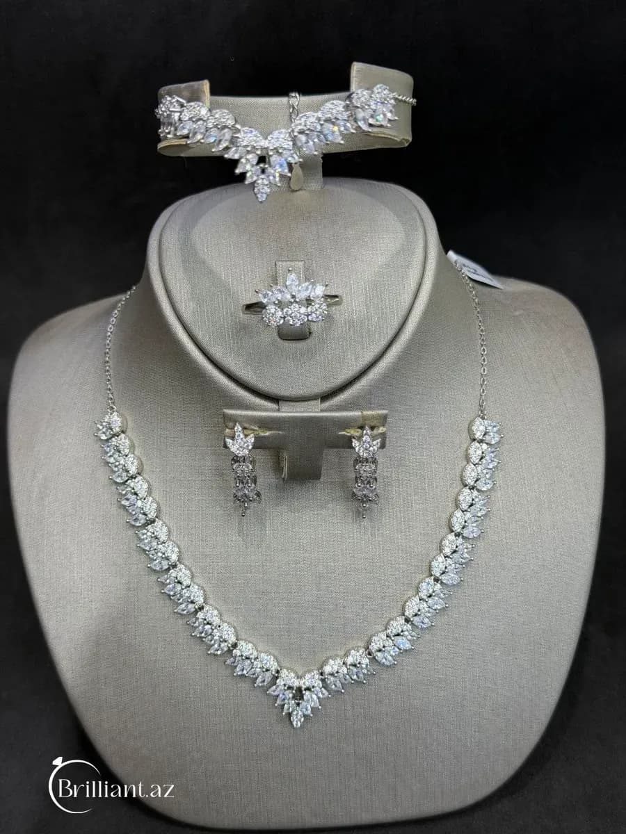 Tiara V-Shape Marquise CZ Sterling Silver Jewelry Set