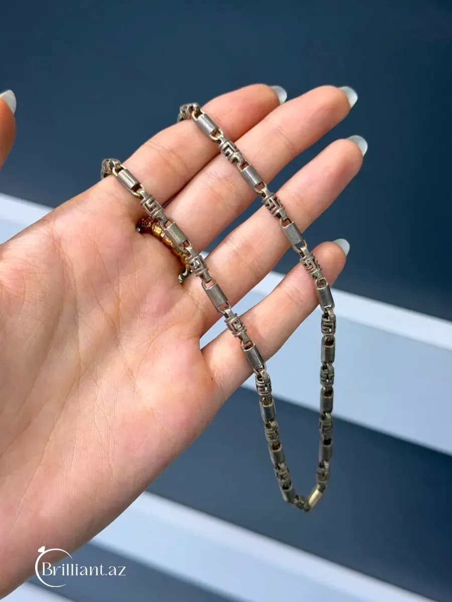 Серебряное мужское ожерелье - с вышитым ремешком