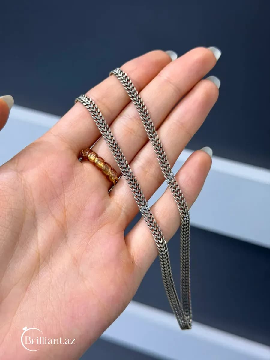 Серебряное мужское ожерелье - плетеный узор