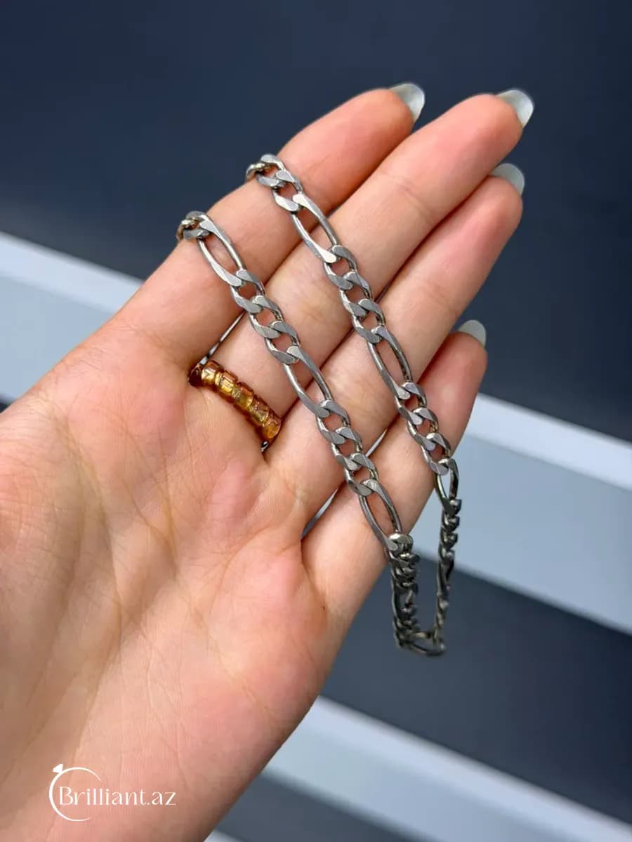 Серебряное мужское ожерелье - цепочка Фигаро