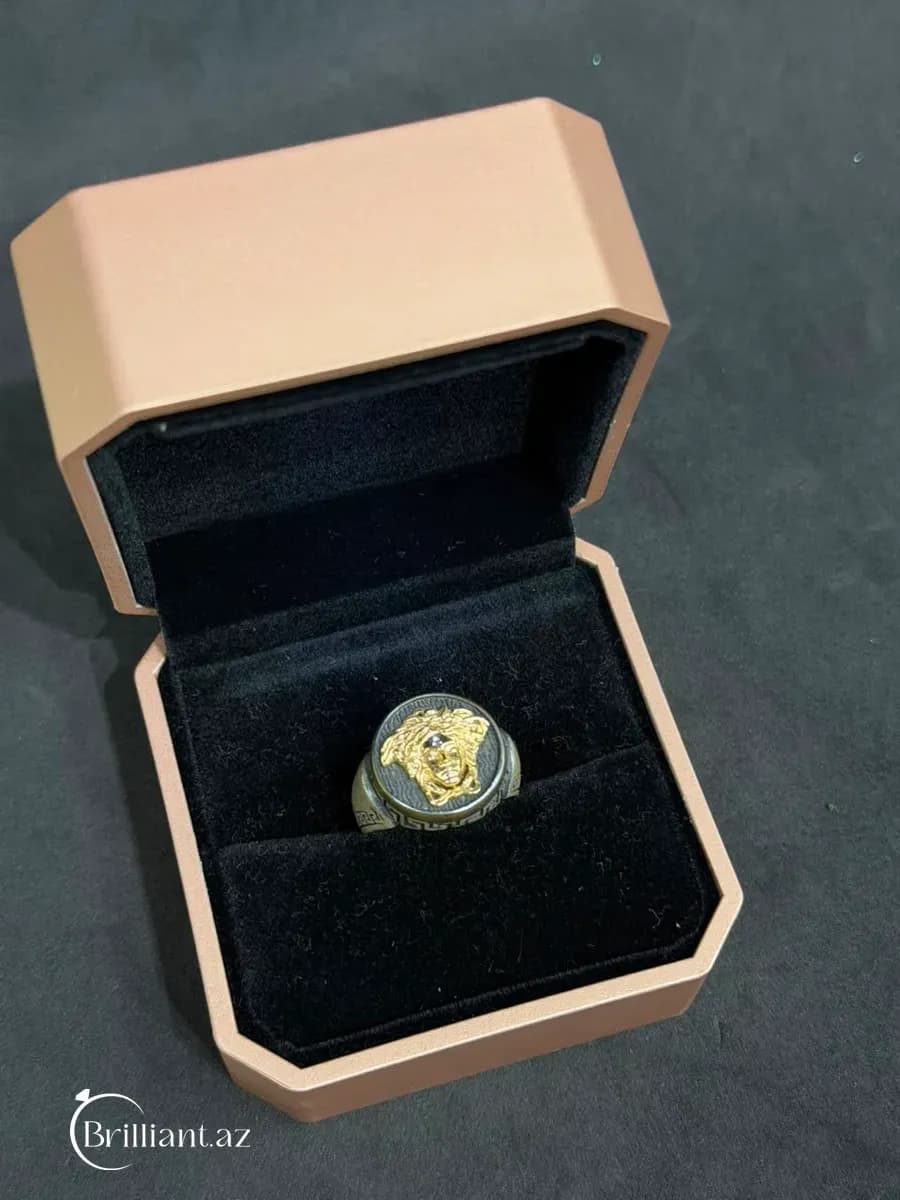Versace Stilli Meduza Başlı, İki Rəngli Lüks Bəy Gümüş Üzüyü
