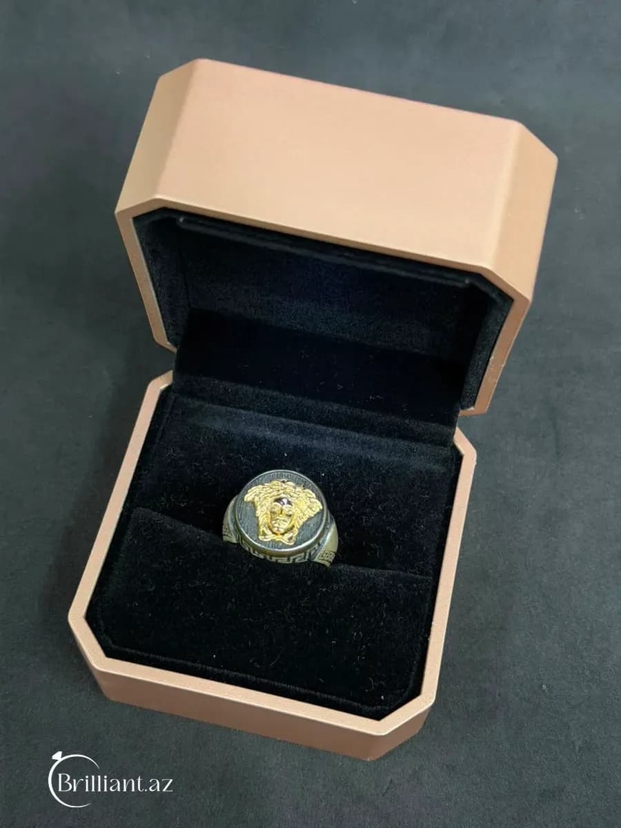 Versace Stilli Meduza Başlı, İki Rəngli Lüks Bəy Gümüş Üzüyü